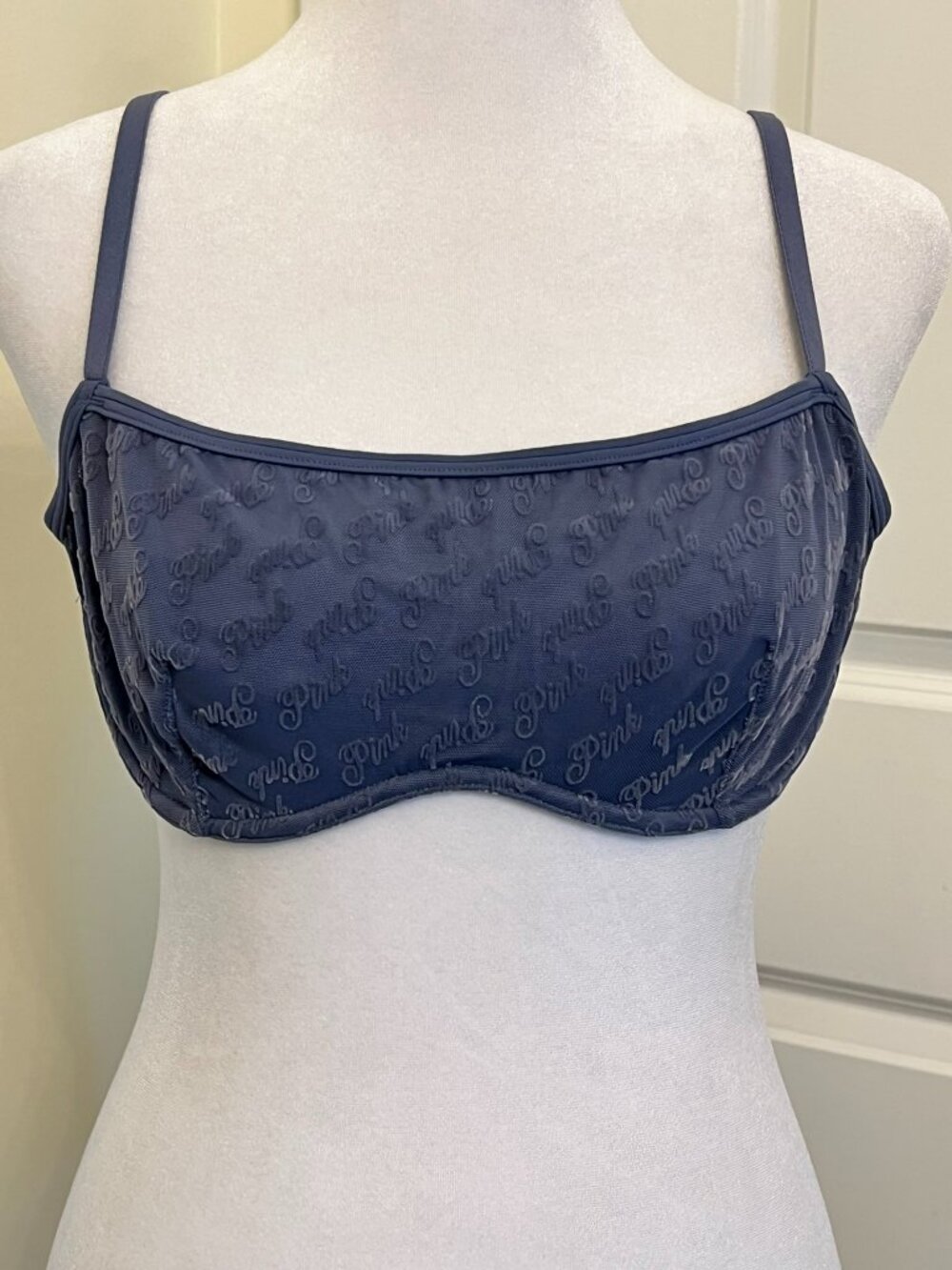 PINK Victoria's Secret Women’s Blue Lace-Texture Balconette Bra Small